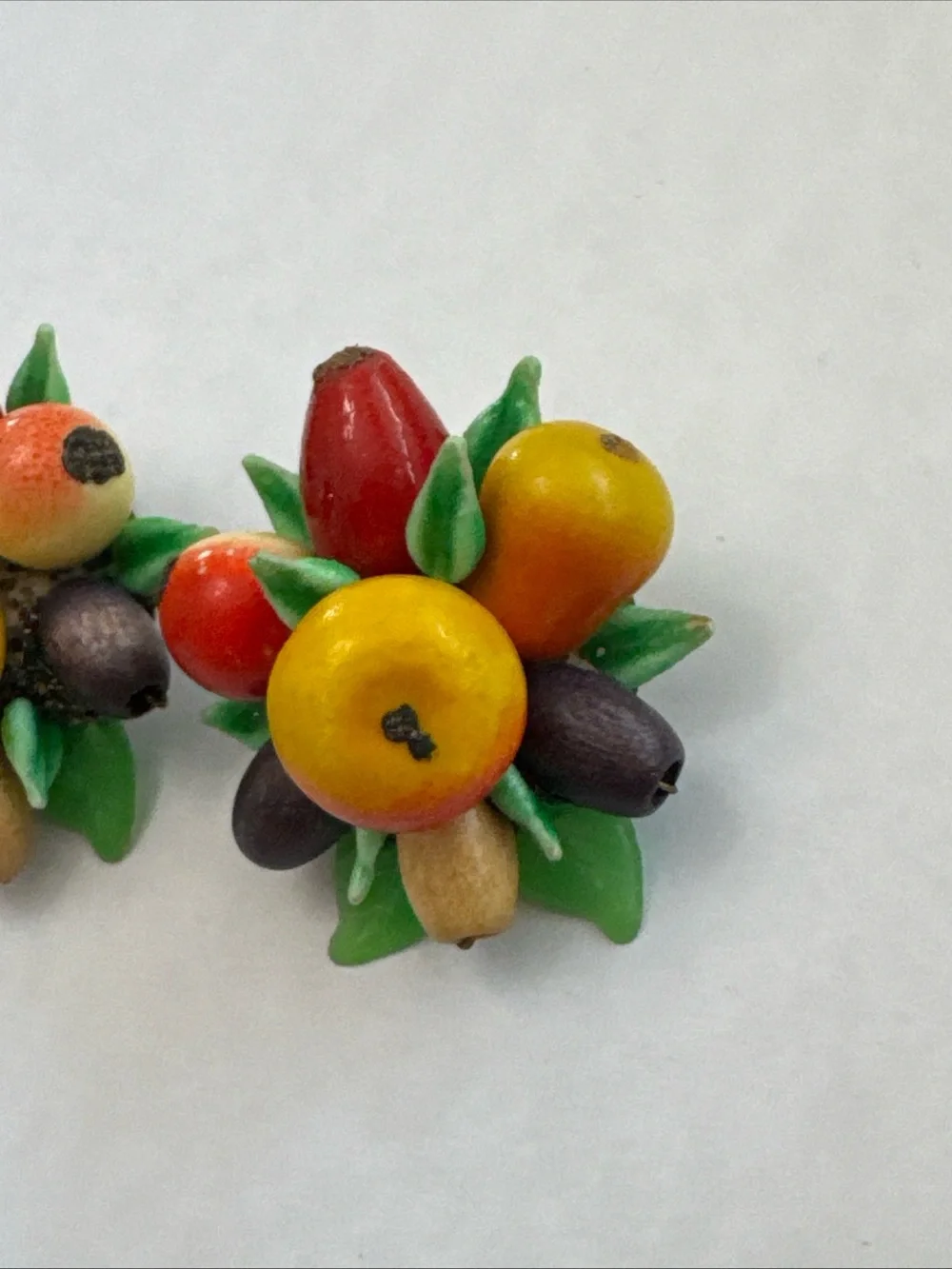 Vintage 1940's Multi-Color Beaded Clip-on Earrings with Fruit and Leaf Motif